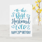Carte Meilleur Mari 29e anniversaire Typographie en bleu (Fleur jaune)