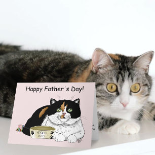 Carte Meilleur Papa Chat Calico Gâté Fête des Pères Rose