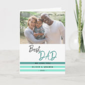 Carte Meilleur Papa Turquoise Script Photo de la fête de (Devant)