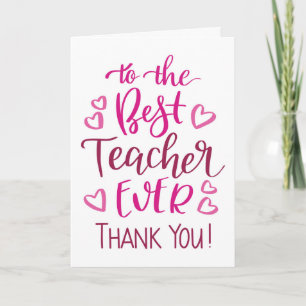 Carte Meilleur Professeur Ever Merci Typographie en Rose