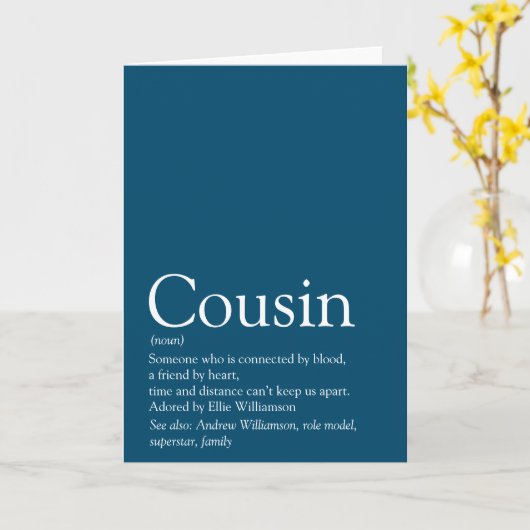 Carte Meilleure Cousine au Monde Définition Bleu (Fleur jaune)