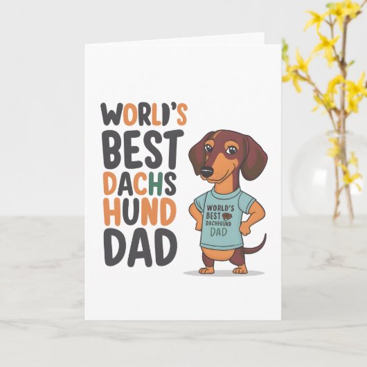 Carte Meilleure Fête des pères Dachshund Dog Papa du mon (Fleur jaune)