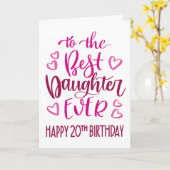 Carte Meilleure Fille Ever 20 Typography d'anniversaire (Fleur jaune)