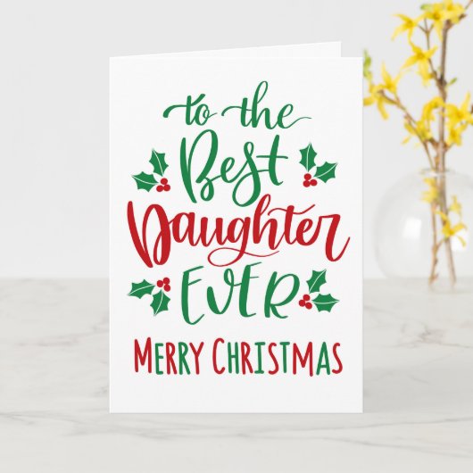 Carte Meilleure fille Joyeuse Typographie de Noël (Fleur jaune)