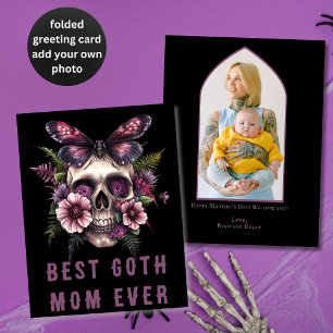 Carte Meilleure Goth Maman Jamais Crâne Moth Purple Fête