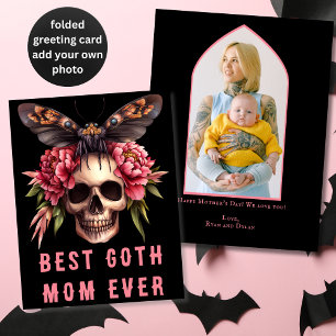 Carte Meilleure Goth Maman jamais crâne Moth rose Fête d