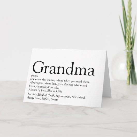 Carte Meilleure Grand-mère du Monde Définition (Devant)