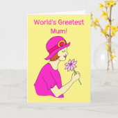 Carte Meilleure Maman Chapeau Rose Fête des Mères (Fleur jaune)