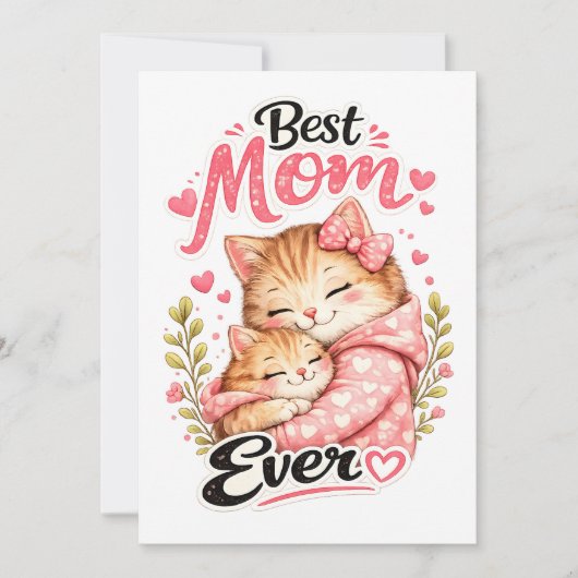 Carte Meilleure Maman Chat Design Mignon Chat et Chatons (Devant)