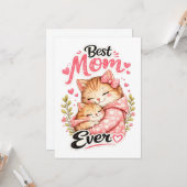 Carte Meilleure Maman Chat Design Mignon Chat et Chatons (Devant/Arrière en situation)