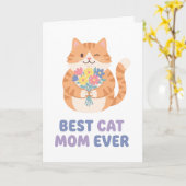 Carte Meilleure Maman de Chat Tabby Chat Graphique (Fleur jaune)