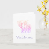Carte Meilleure maman jamais éléphants roses violets (Fleur jaune)