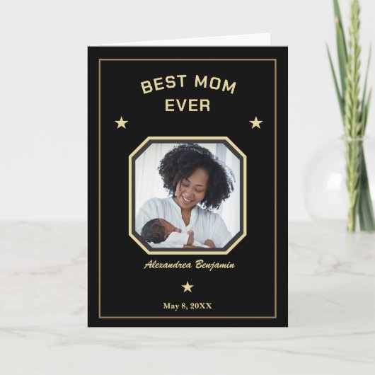 Carte Meilleure Maman Jamais Mère Famille Photo Or Noir (Devant)
