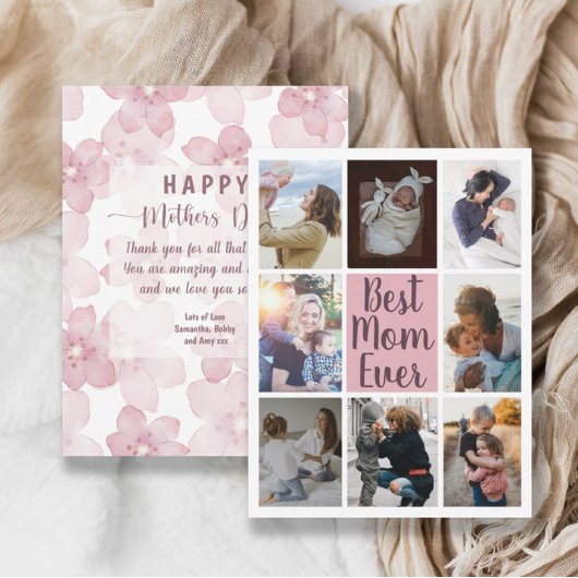 Carte Meilleure maman jamais rose pâle photo florale