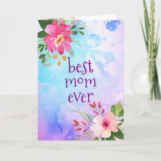 Carte Meilleure maman Jour Moderne Purple Bleu Floral Aq (Devant)