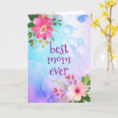 Carte Meilleure maman Jour Moderne Purple Bleu Floral Aq (Fleur jaune)