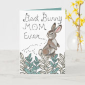 Carte Meilleure maman lapin jamais mignonne Texte lapin (Fleur jaune)