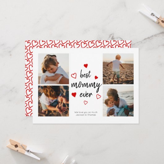 Carte Meilleure maman mignonne Coeur Rouge Typographie P (Devant/Arrière en situation)