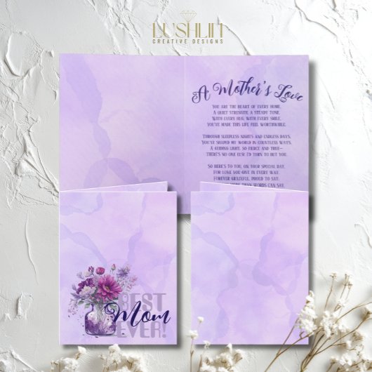 Carte ''Meilleure Maman Qui Soit'' vase à fleurs violet