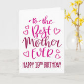 Carte Meilleure mère 19e anniversaire Typographie en ros (Fleur jaune)