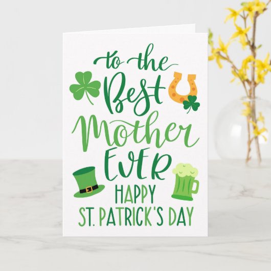Carte Meilleure Mère Jamais St Patrick's Day Typographie (Fleur jaune)