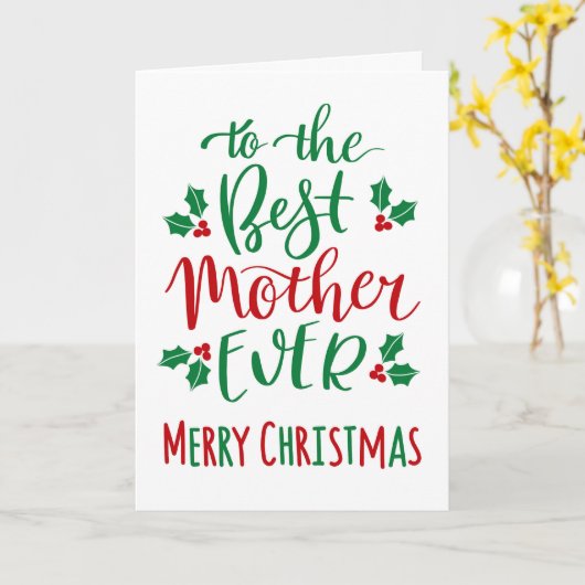 Carte Meilleure Mère Joyeuse Typographie de Noël (Fleur jaune)