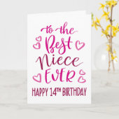 Carte Meilleure nièce 14e anniversaire Typographie en ro (Fleur jaune)