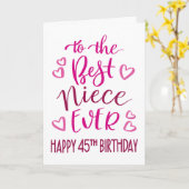 Carte Meilleure nièce Ever 45ème anniversaire Typographi (Fleur jaune)