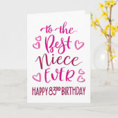 Carte Meilleure nièce Ever 83ème anniversaire typographi (Fleur jaune)
