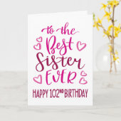 Carte Meilleure Soeur 102e Anniversaire Typographie en r (Fleur jaune)