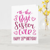 Carte Meilleure Soeur 16e anniversaire Typographie en ro (Fleur jaune)