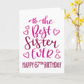 Carte Meilleure Soeur 67e Anniversaire Typographie en ro (Fleur jaune)