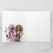 Carte Meilleures copines filles noires bouclées robe ros (Intérieur)