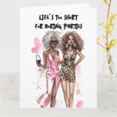 Carte Meilleures copines filles noires bouclées robe ros (Fleur jaune)