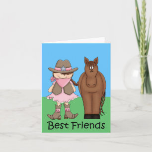 Carte Meilleurs amis - Brunet Cowgirl et Cheval