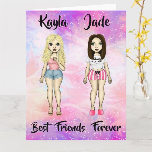 Carte Meilleurs amis Forever Blonde et Brunette Custom (Fleur jaune)
