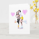 Carte Meilleurs amis Roller Skate Hearts (Fleur jaune)