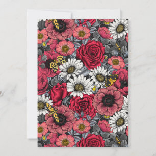 Carte Mélange de fleurs en rouge et gris