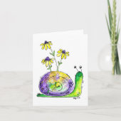 Carte Mélange Whimsical Happy Snail avec Fleurs Jaunes (Devant)