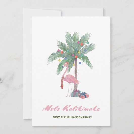 Carte Mele Kalikimaka Flamant rose Rose À Santa Hat (Devant)
