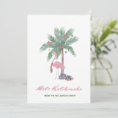 Carte Mele Kalikimaka Flamant rose Rose À Santa Hat (Debout devant)