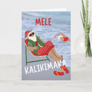 Carte Mele Kalikimaka Hawaiian Christmas Père Noël Beach