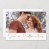 Carte Même Amour Petit Mariage Photo Script Gold Blanc (Devant / Derrière)