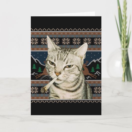 Carte Mème de chat qui fume drôle de Noël Pull Ugly Cat  (Devant)