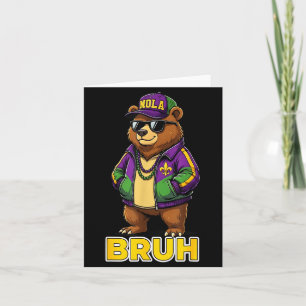 Carte Mème d'ours de carnaval Mardi Gras Bruh drôle 