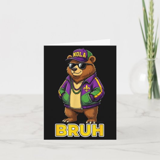 Carte Mème d'ours de carnaval Mardi Gras Bruh drôle (Devant)