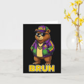 Carte Mème d'ours de carnaval Mardi Gras Bruh drôle (Fleur jaune)