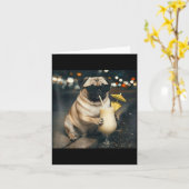 Carte Mème drôle de pug buvant un pina colada  (Fleur jaune)