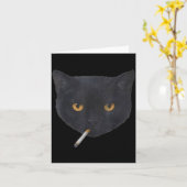 Carte Mème drôle de visage de chat noir fumant (Fleur jaune)