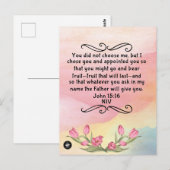 Carte mémoire de versets bibliques pour Jean 15:16 (Devant / Derrière)